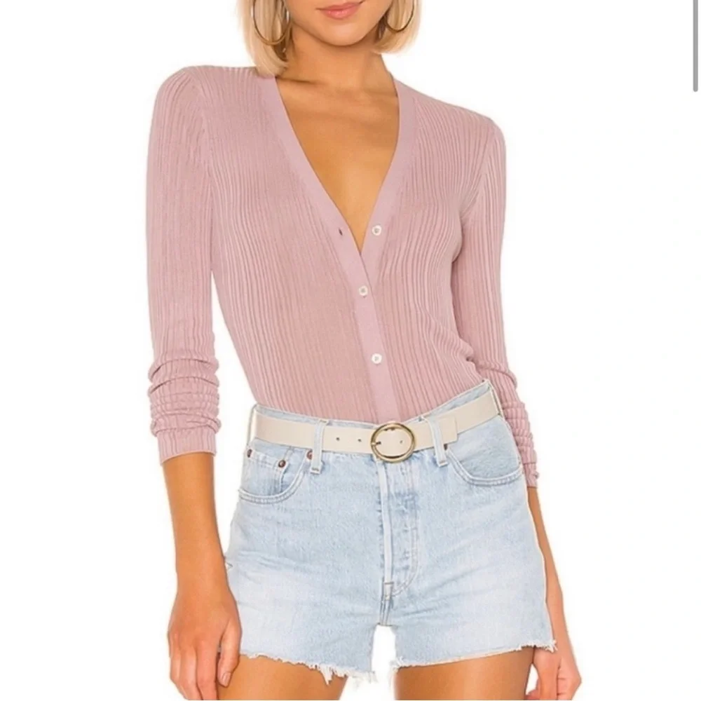 Theory Pointelle Cardigan in Dark Lilac - Picture 1 of 7